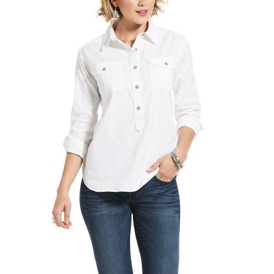 Ariat Washed Twill Popover - Overhemd Wit Dames - 17367-230